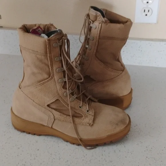 Women's Tan Combat Boots - Picture 4 of 7
